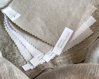 MIDILINO. Samples of Linen Fabrics. Medium Weight 180-205 gsm Pre-washed Linen Fabric, Woven in Italy. Swatches 5x5 inch/ 13x13 cm