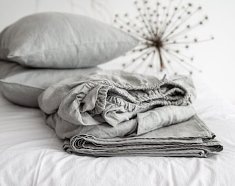 MIDILINO Linen Sheet Set in COLOR: Flat and Fitted Sheet with Pillowcases