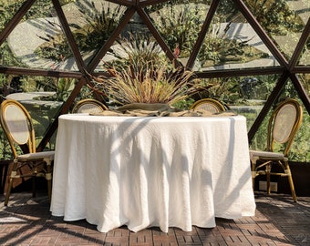 Heavy-weight Round Linen Tablecloth. Large sizes. Pre-washed Italian Linen 300 gsm. Off-white, White, Oatmeal, Natural Flax, Natural Light