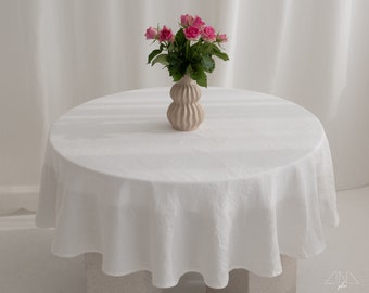 Round Stonewashed Linen Tablecloth LINENAROUND. Medium Weight Linen. Neutral colors: Off-white, White, Oatmeal, Natural. Made in Lithuania