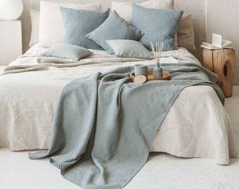Super Heavy Linen Bedspread, Bedcover, Coverlet, Throw, Blanket SIMPLIN. Color IRISH WINTER. 400 gsm Italian Linen. Handmade in Lithuania