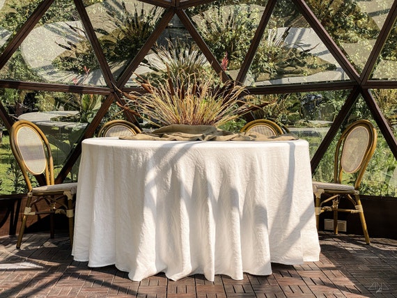 Heavy-weight Round Linen Tablecloth. Large Custom Sizes. Italian Linen 300 gsm. Made in Lithuania