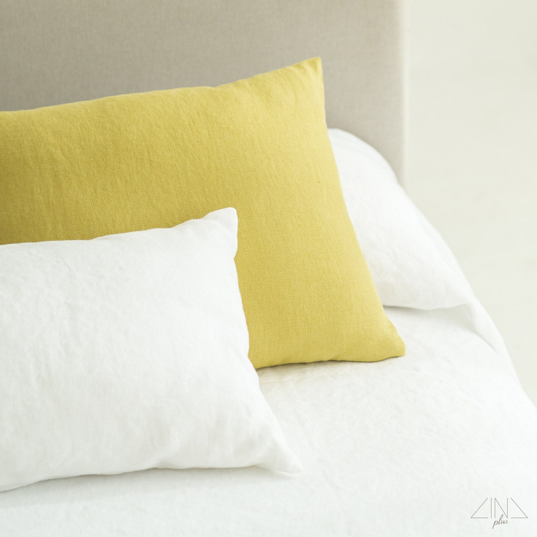 Superheavy Weight Linen Pillowcase Dyed Citrine Yellow, Flint Gray