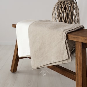 Narzuta z lnu stone washed SIMPLIN | Złamana biel, Kremowy, Naturalny len, Oliwkowy, Owsiany | Gruby włoski len 300 gsm | Ręcznie robiony na Litwie