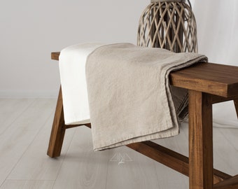 Pre-washed Linen Throw SIMPLIN | Off-white, Cream, Natural flax, Olive, Oatmeal | Heavy Italian linen 300 gsm | Handmade in Lithuania