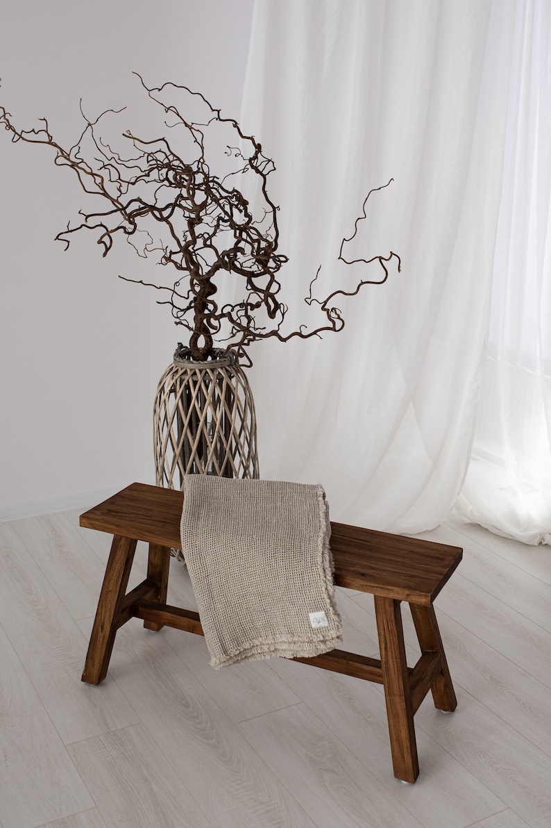 Stonewashed Linen Waffle Throw RAWEDGIA with short fringes image 3