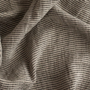 Extra Wide Stonewashed Linen Fabric, 126 inches wide, Medium-weight 210 gsm, Ticking Stripes Black/Natural, Black/White, Woven in Lithuania