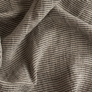 Extra Wide Pre-washed Linen Fabric, 126 inches wide, Medium-weight 210 gsm, Ticking Stripes Black/Natural, Black/White. Woven in Lithuania