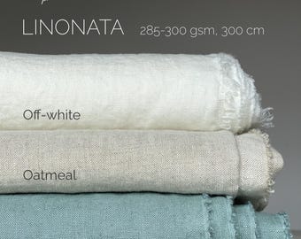 LINONATA Linen Fabric by Yard, Meter. Heavy-weight Italian Linen 285-300 gsm. Double Width 112-120 inch. Pre-washed Pieces of Soft Fabric