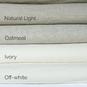 K&ouml;nnte beinhalten: Stoffmuster aus Leinen in verschiedenen neutralen Farbt&ouml;nen. Die Farben umfassen Natural Flax, Natural Light, Oatmeal, Ivory, Off-white und White. Der Text "Linonata Heavy" ist unten sichtbar.