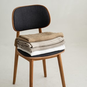 Linen Twill Throw SIMPLIN | Straw Color, White, Natural Flax, Striped ...