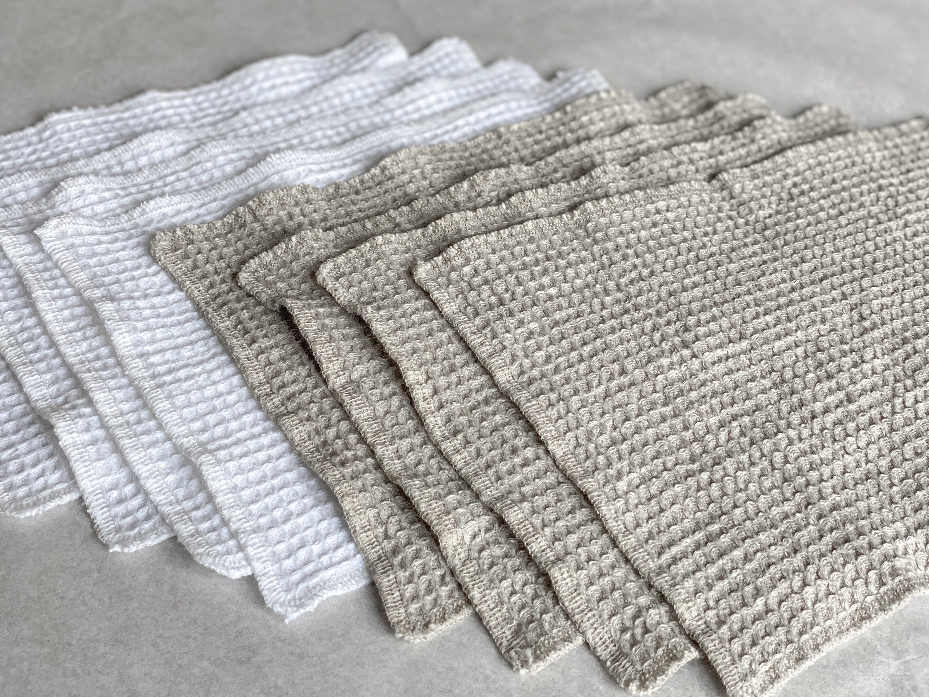 Set of 3 Waffle Washcloths in Size of 9x9 Inches, Organic Cleaning Cloths,  Reusable Dish Pads, Linen Dishcloths 
