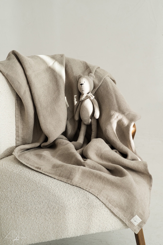 Linen Twill Baby Blanket, Linen Throw Small, Pre-washed Soft