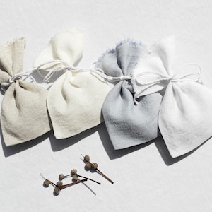 Linen Wedding Favor Bag - White, Off-white, Oatmeal, Greyish Blue - Small Gift Bag with Ties - Scent Sachet - Handmade in Lithuania