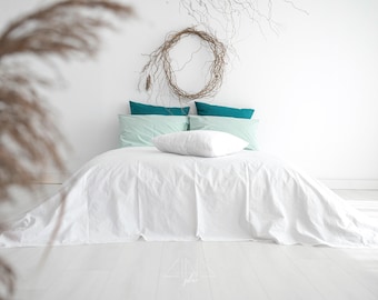Oversized Top Sheet 120"x114" with Wide Hem | Pre-washed Italian Percale Cotton TC200 | Various colors | Handmade in Lithuania