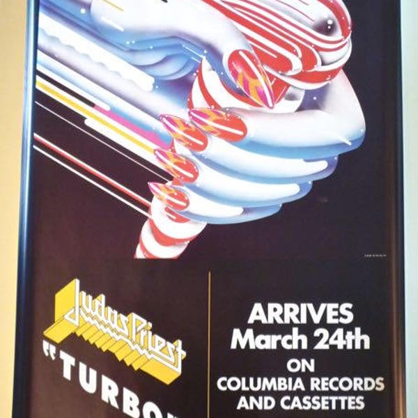 JUDAS PRIEST * Promo Poster * Turbo llega el 24 de marzo * Vintage * Original * 1986 * 25 x 36