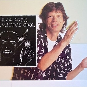 ROLLING STONES * Promo Stand-Up * Mick Jagger * Primitive Cool * 1987 * Vintage Original * Stand-Up de bancada de papelão * 14x21 * Raro