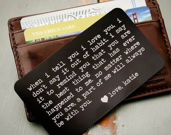 Metall Portemonnaie Einleger, Gravierte Geldbörse Karte, Valentinstag, Jahrestag, Hochzeitstag Geschenk, Bräutigam Geschenk für Ihn, Vatertag