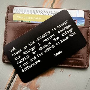Aangepaste Portemonnee insert, gepersonaliseerde portemonnee kaart, Metalen Portemonnee Insert: Serenity Gebed, Valentijnsdag, Soberheid Cadeau, Verjaardag Gift