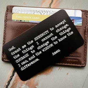 Inserção de carteira gravada, cartão de carteira personalizado, Dia dos Namorados, presente do noivo para ele, presente de aniversário de sobriedade, oração da serenidade, dia dos pais
