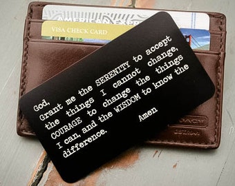 Custom Wallet Insert, Personalized Wallet Card, Metal Wallet Insert: Serenity Prayer, Valentine's Day, Sobriety Gift, Anniversary Gift