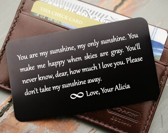 Engraved Wallet Insert, Personalized Wallet Card, Metal Wallet Insert, Engraved Wallet Card: Valentine's, Stocking Stuffer, Groom's Gift