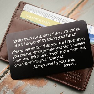 Tarjeta de cartera grabada, inserción de cartera personalizada: Día de San Valentín, regalo de aniversario para él, relleno de medias, regalo de despliegue, padre de la novia
