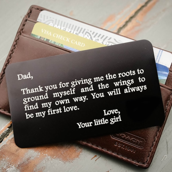 Custom Wallet Insert, Father of the Bride Gift, Personalized Wallet Card, Metal Wallet Insert: Valentine's Day, Anniversary Gift for Him