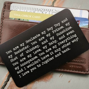 Tarjeta de cartera personalizada, inserción de billetera personalizada, inserto de billetera de metal, tarjeta de billetera grabada: San Valentín, aniversario, regalo del novio, militar