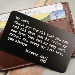 Inserción de billetera grabada, tarjeta de billetera personalizada, inserto de billetera de metal: regalo de aniversario para él, regalo del novio del día de la boda, despliegue militar