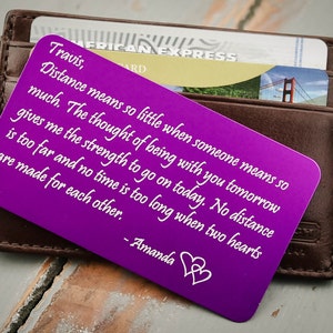 Tarjeta de billetera personalizada, inserto de la cartera de metal, tarjeta de la cartera grabada, inserción de la cartera personalizada, regalo de aniversario para él, padre de la novia
