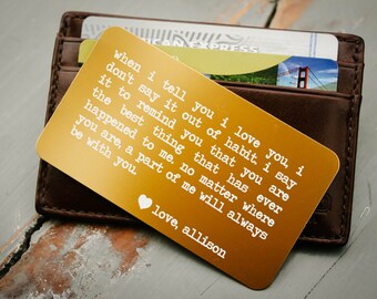 Personalized Wallet Card, Metal Wallet Insert, Custom Wallet Insert: Valentine Day, Anniversary Gift for Men, Fathers Day, Valentines Gift