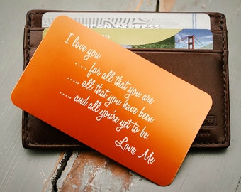 Engraved Wallet Insert, Personalized Wallet Card: Valentine's Day, Anniversary Gift for Men, Wedding Gift for Him, Father of the Bride Gift