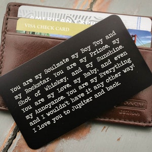 Tarjeta de cartera personalizada, inserto de billetera de metal, inserto de billetera personalizada, padre del regalo de la novia, regalo de aniversario para él, relleno de medias