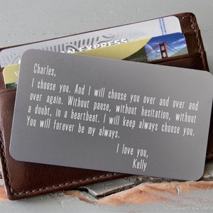 Tarjeta de billetera personalizada, inserto de la cartera de metal, inserción de la cartera personalizada: día de San Valentín, regalo del aniversario para los hombres, regalo del día de la boda para el novio