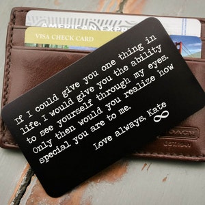 Tarjeta de billetera personalizada, inserto de billetera de metal, inserto de billetera personalizada, padre de la novia, regalo de despliegue militar, regalo del novio para él