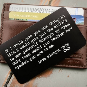 Custom Wallet Insert, tarjeta de billetera personalizada, metal Monedero Insert: Día de San Valentín, regalo de novios del día de la boda para él, regalo del día del padre