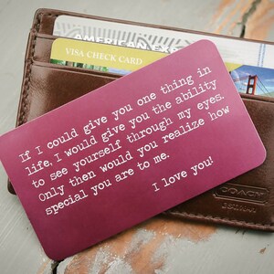 Tarjeta de billetera personalizada, inserto de la cartera de metal, día de San Valentín de la cartera personalizada, regalo del aniversario para los hombres, regalo de la implementación, regalo del novio