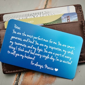 Tarjeta de billetera personalizada, inserto de la cartera de metal, inserción de la cartera personalizada: día de San Valentín, regalo del aniversario para los hombres, regalo del día de la boda para el novio