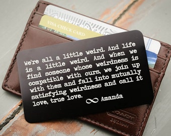 Personalized Wallet Card Engraved Wallet Card Custom Wallet Insert: Military Deployment Groom Gift for Him Stocking Stuffer Fathers Day