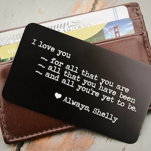 Tarjeta de cartera personalizada, inserción de la cartera personalizada: regalo para los hombres, algo azul, regalo de aniversario para él, regalo de despliegue, padre de la novia