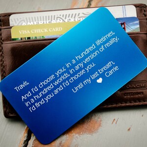Tarjeta de billetera personalizada, inserto de la cartera de metal, tarjeta de la cartera grabada, inserción de la cartera personalizada: regalo del día de San Valentín para él, regalo de despliegue