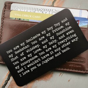 Tarjeta de cartera personalizada, encargo de la cartera inserto: Día de San Valentín, regalo de aniversario para los hombres, media rellena padre de la novia regalo para él