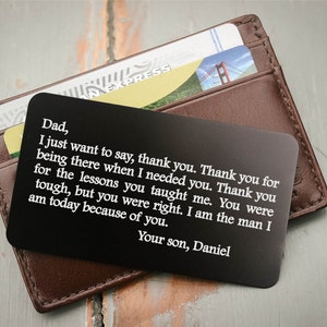 Inserción de billetera personalizada, tarjeta de billetera personalizada, inserto de la cartera de metal: día de San Valentín, regalo de aniversario para los hombres, regalo de boda de la novia