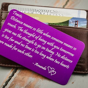 Tarjeta de billetera personalizada, inserto de billetera de metal, tarjeta de billetera grabada: San Valentín, regalo de aniversario para hombres, despliegue militar, regalo de novio