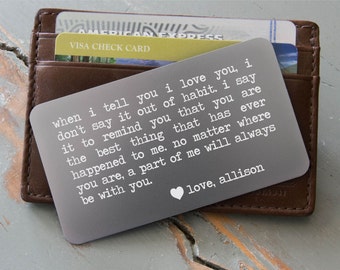 Personalized Wallet Card, Custom Wallet Insert, Silver Wallet Card Option: Valentine's Day for Men, Deployment Gift, Groom's Gift for Him