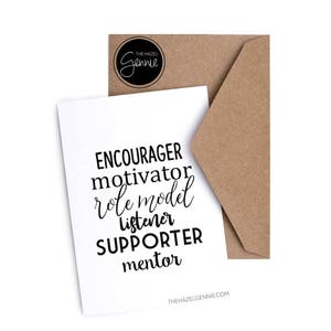 Animador. Motivador. Modelo a seguir. Oyente. Apoyo. Mentor. / Tarjeta de felicitación con lámina