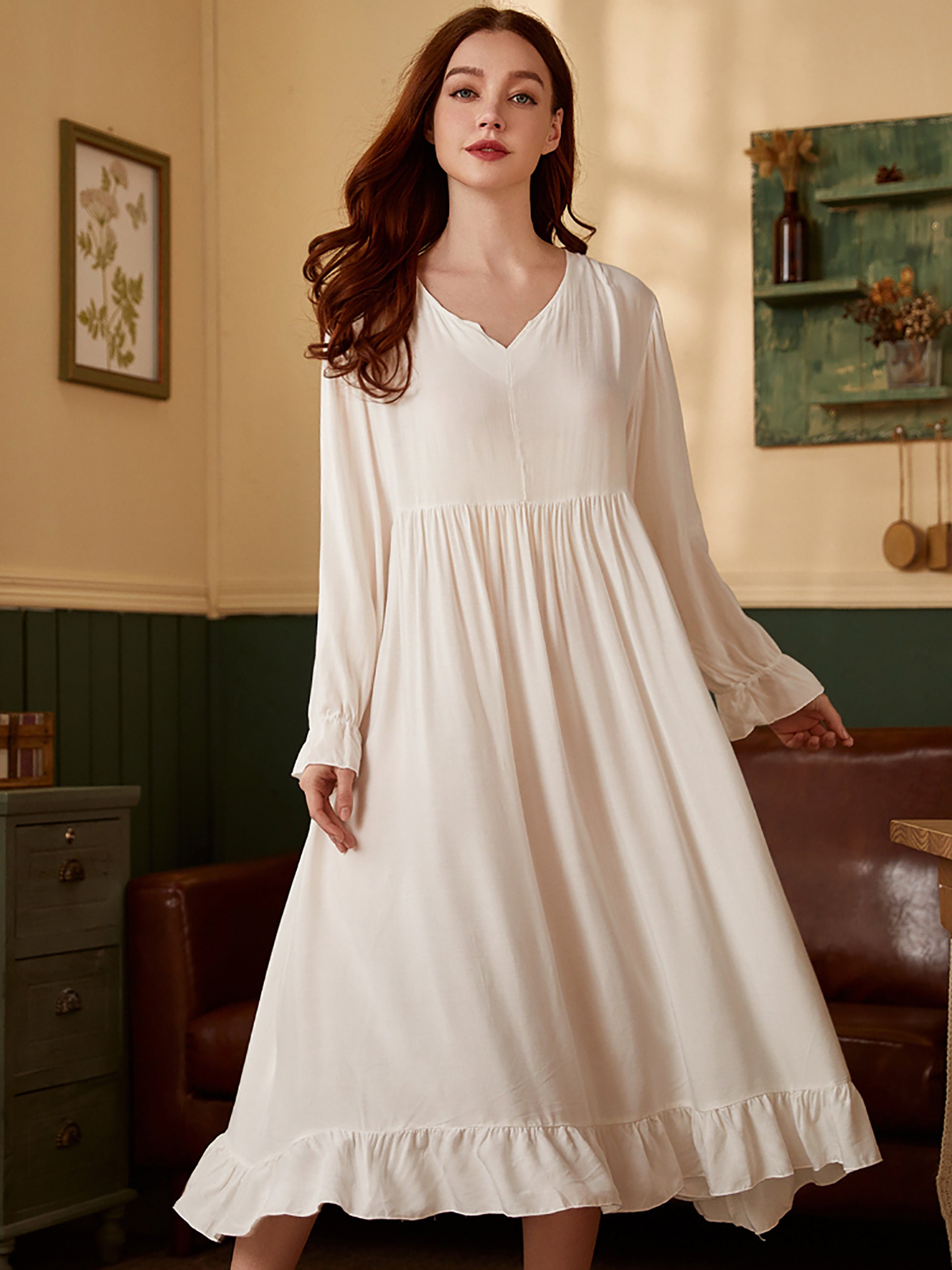 White Cotton Nightgown - Etsy