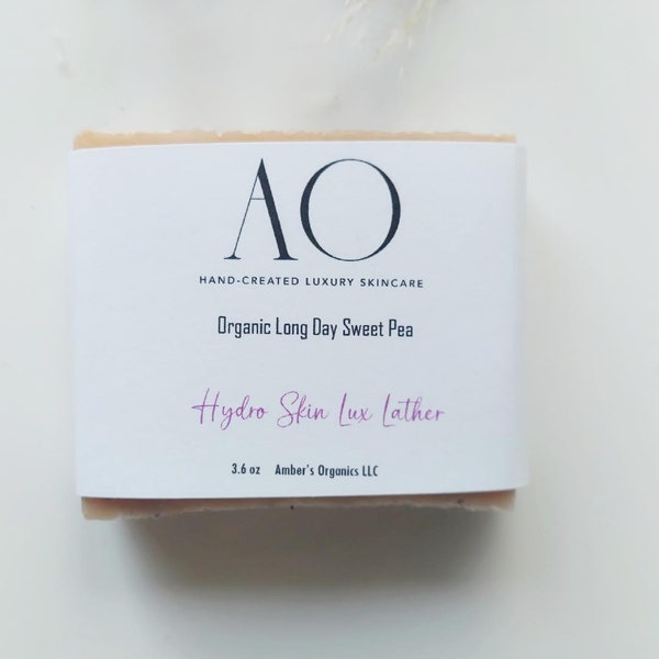 Organic Long Day Sweet Pea - fragrant, softness, smooth. Hand-created Luxury Soap Bar - No DRY Hydro Skin Lux Lather