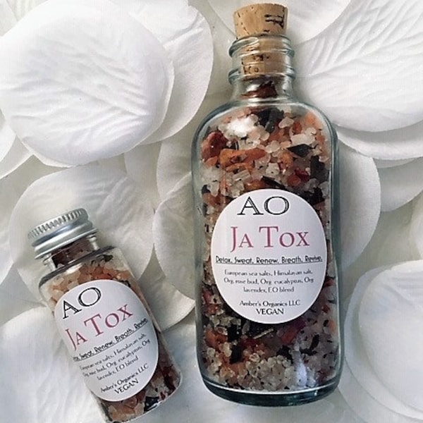 Organic JA TOX - Detox. Sweat. Renew. Breath. Revive. Gorgeous Oils + European + Pink Himalayan Bathing Salts